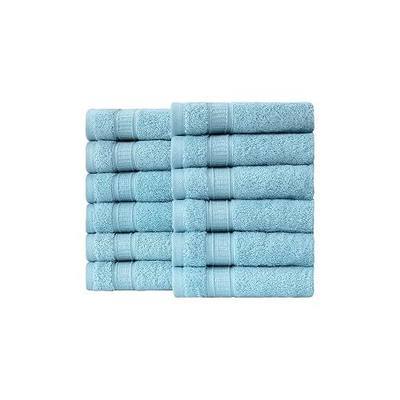 LA HAMMAM 12 Piece 13” × 13” Soft Turkish Cotton Washcloths for Bathroom, Kitchen, Hotel, Spa, Gym & College Dorm | Absorbent and Super Soft Washcloth Set for Body & Face, Baby and Adults - Aqua