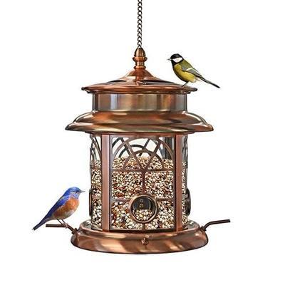 Westcharm Solar Bird Feeder for Outdoors Hanging | Waterproof Wild Birdfeeder for Outside Weather Resistant Garden Décor Gift for Bird Lovers - Antique Copper