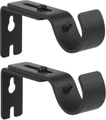 Heavy Duty Adjustable Curtain Rod Brackets Rod Holders Curtain Rod Holders for 3/4 or 5/8 Inch Rod, (2 PCS, Black)