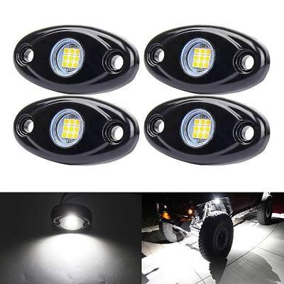 White Underglow Led Rock Lights for Car, Wheel Well Lights 12V 4 Pods | Waterproof Underbody Kit Crawler Crawling Dome Exterior Lamps for ATV RZR UTV SUV Off-Road Motorcycle Glow Trail Rig Fender