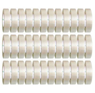 BOMEI PACK 36Rolls Fiberglass Strapping Filament Tape, 5.5Mil 24mm x 60 yds, Clear Fiber Reinforced Tape for Heavy Duty Packing Shipping