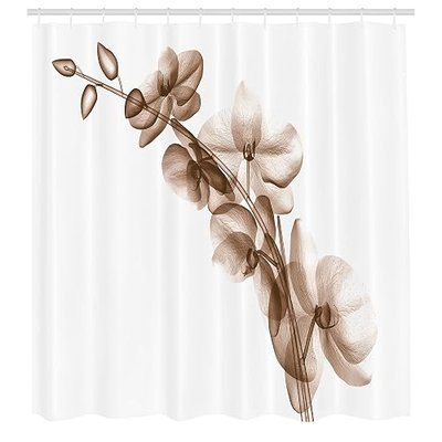 Ambesonne Flower Shower Curtain, Contemporary X-ray Illustration of Orchid Leaf Plant Twig Unseen Nature Picture, Cloth Fabric Bathroom Decor Set with Hooks, 69" W x 75" L, Pale Chocolate