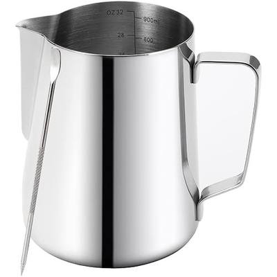 Nicunom Milk Frothing Pitcher 32oz, 304 Stainless Steel Steaming Pitchers 900ml Milk Frother Cup with Art Pen, Espresso Cappuccino Latte Art Barista Coffee Accessories