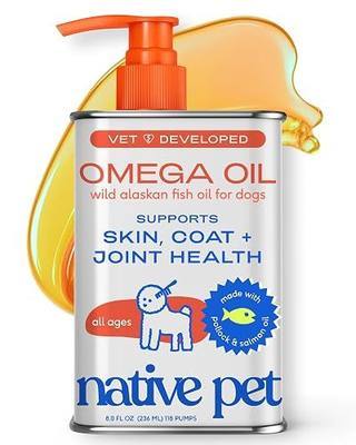 Native Pet Omega 3 Fish Oil for Dogs & Cats – Wild Alaskan Salmon Oil for Dogs Skin and Coat, Supports Joints, Heart & Shedding – Fast-Absorbing Omega 3 6 9 Liquid Supplement – 8oz
