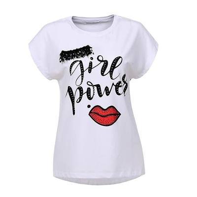 Womens Summer Short Sleeve Cotton Graphic Knitted T-Shirts Blouse Tops