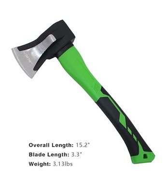 Chopping Axe, 15.2" Camping Outdoor Hatchet for Firewood Splitting, Forged Carbon Steel Heavy Duty Axe, Fiberglass Shock Reduction Handle with Anti-Slip Rubber Grip