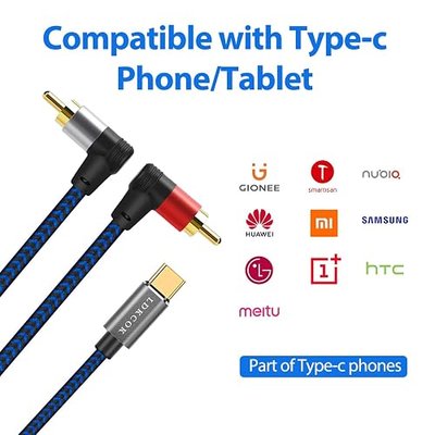 RCA to USB C Cable 6ft, USB C to RCA Audio Cable 6ft, Phone Laptop to Home Y Splitter Cord with Digital chip Compatible with Pad Pro 2018, Google Pixel 3/2/2XL MacBook Moto Z (6FT, Blue)