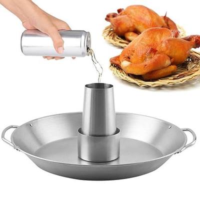 Beer Can Chicken Holder 12 Inch Stainless Steel Grill Roaster Stand | Large Size Round Pan Basket Cooker Accessories Rack BBQ Grilling Vertical Dishwasher Safety Multi-Purpose Vegetables