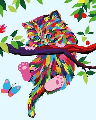 Elftoyer Paint by Numbers for Kids & Beginner, DIY Canvas Painting Gift Kits - Colorful Cats and Butterflies 16 x 20 inch (Without Framed)