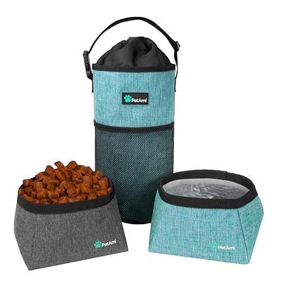 PetAmi Travel Dog Food Bag with 2 Collapsible Bowls Waterproof Dog Kibble Storage & Foldable Food Water Bowls for Dogs & Cats, Hiking & Camping (Sea Blue, Grey)