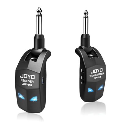 JOYO 2.4GHz Wireless Guitar System Rechargeable Transmitter and Receiver 4 Selectable Channels, 5ms Low Latency, 65ft Range, Up to 8 Hour Battery for Electric Guitar, Bass & Acoustic (JW-03)