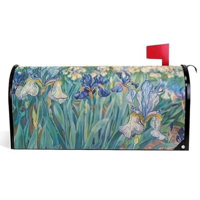Irises Flower Mailbox Covers Magnetic Classic Art Spring Oil Painting Mailbox Wraps Post Letter Box Cover Garden Decoratives Standard Size 18" X 21"