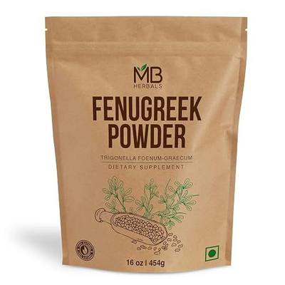 MB Herbals Fenugreek Seeds Powder 1 Pound | 16 oz / 454 Gram | Organically Grown Fenugreek | Trigonella foenum-graecum Sd. | Methi Powder