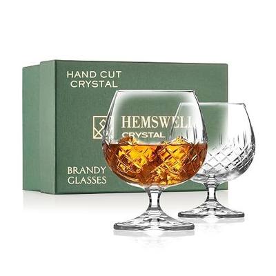 Brandy Snifter Glasses Set of 2 - Small Cut Glass Goblets | for Scotch or Cognac - Diamond Cut Glasses - European Crystal 8.5oz