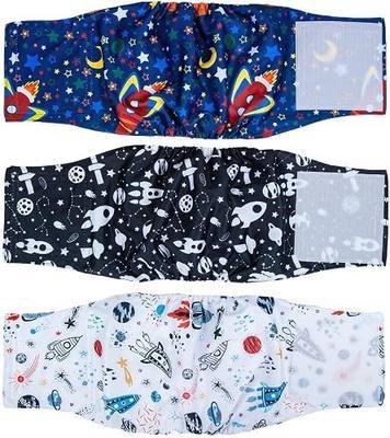 Pet Soft Dog Belly Band - 3 Packs Reusable Dog Diapers Male Dog Diapers Belly Wraps - Washable Dog Belly Bands for Male Dogs (Space, S)