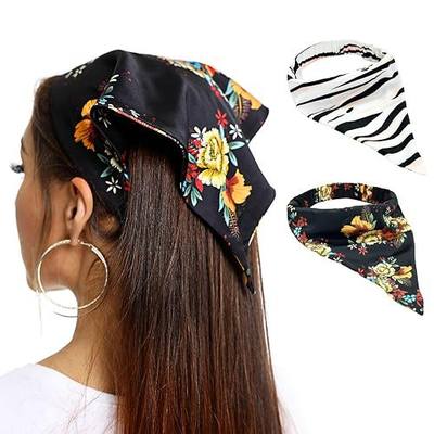 Floral Elastic Headband, 2 PCS Triangle Head Scarves - Vintage Turban Wrap Bandana Hairband