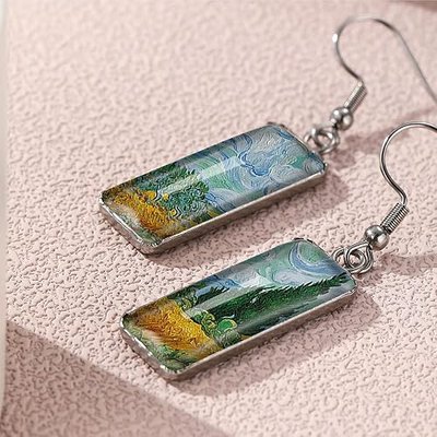 Van Gogh Painting Starry Sky Sunflower Drop Dangle Earrings for Women Abstract Art Earrings Charm Jewelry