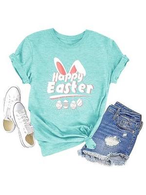 Happy Easter Shirts for Women Cute Rabbit Graphic Tees Casual Short Sleeve Tops