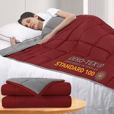 ROKDUK Weighted Blanket Twin 15 Pounds 48x72 in Cooling Weighted Blanket Throw Size for Adults 1800 Brushed Microfiber Reversible Heavy Blanket with Premium Glass Beads (Dark Grey & Wine Red)