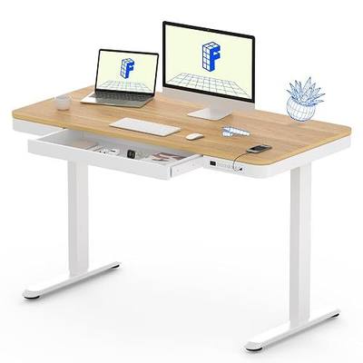 FLEXISPOT Comhar 48" Electric Standing Desk with Drawers, USB Charging Ports, Quick Assembly, Height Adjustable Sit Stand Computer Desk with Child Lock for Scandinavian Home Office, Maple