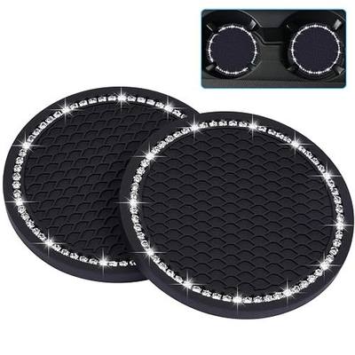 Wisdompro Bling Car Coasters, 2 Pack 2.75" Diameter Car Cup Coaster, Black