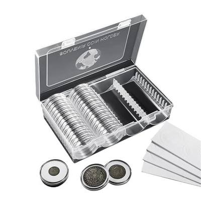 MUDOR 41mm Silver Dollar Coin Holder, 60 Pieces Eagle Coin Capsules | 7 Sizes Foam Gasket, Coin Collection Supplies,1 oz Silver Coin Storage Case Box