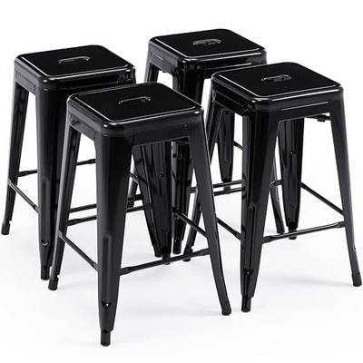 24 Inch Metal Bar Stools Set of 4, Counter Height Bar Chair Indoor Outdoor Backless Kitchen Stools (Black)