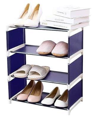 Shoe Storage Organizer Rack, 4-Tier Stackable Free Standing Shoe Shelf for 8 Pairs of Shoes ( Include Safety Work Gloves ) for Small Spaces- Blue