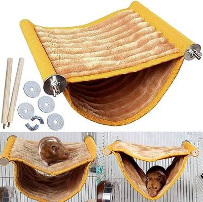 Warm Hamster Hammock House Mouse Rat Hanging Swing Bed Guinea Pig Cage Bedding Small Pet Animal Double Layer Cage Tent Hut Nest for Winter Mouse Rat Hamster Play Sleep