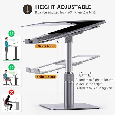 Almoz Laptop Stand 360 Rotating, Swivel Laptop Stand for Desk, Laptop Riser Adjustable Height, Aluminum Computer Stand Compatible with MacBook Pro Air Dell HP XPS 10-17inches(Silver)