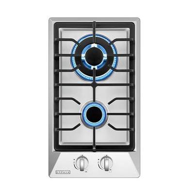 Empava 12-Inch Gas Cooktop, 2 SABAF Burners, NG LPG Stainless Steel Stove | NG/LPG dual fuel convertible, 2 Italian SABAF burners, thermocouple auto shut-off, dishwasher-safe cast iron grates