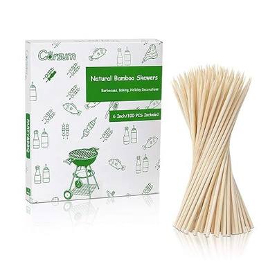 Garsum Natural BBQ Bamboo Skewers, Wooden Skewers for Assorted Fruits, Kebabs, Grill, Highly Renewable Natural Resources, Suitable for Kitchen, Party, Food Catering and Crafting 6"(100 PCS)