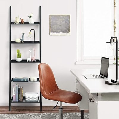 Tangkula 5-Tier Ladder Shelf, Wall-Leaning Bookshelf w/Open Shelves, Plant Flower Stand, Storage Display Organizer Rack, Multifunctional Bookcase for Living Room Home Office (Black)