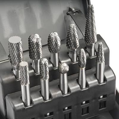 LU&MN Tungsten Carbide Burr Set, 1/4" Shank, 10 Pcs | Industrial-Grade, Double Cut Rotary Burr, Deburring, Chamfering, Engraving, Polishing, Metal & Wood