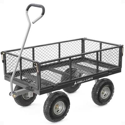Gorilla Carts Steel Utility Cart, 4 Cu Ft Bed, 800 lb Load Capacity, Black – Heavy-Duty Outdoor Hauling Wagon with Removable Side Panels for Yard, Lawn, Garden or Landscaping