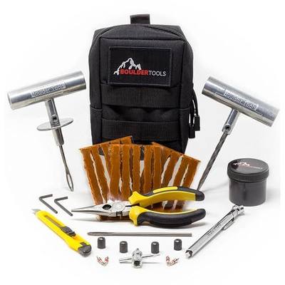 Boulder Tools Compact Tire Repair Kit with Molle Storage Pouch. Heavy Duty Universal Tire Plug Kit, Ideal for Motorcycle, ATV, Overlanding Gear, and Car Essentials - Reliable Roadside Tool Kit