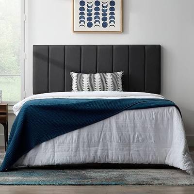 Lucid Mid-Rise Vertical Channel Upholstered Charcoal Headboard – Attach Frame or Wall Mount- Headboard Only – King – Cal King