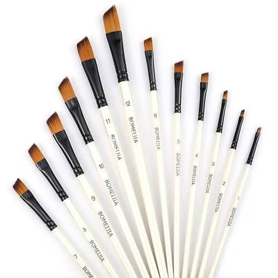 GETHPEN Angular Paint Brushes Set, Angled Watercolor Paint Brush Set,12PCS | Angular Paint Brushes, Nylon Hair Angled Paint Brush Set for Acrylics Watercolors Gouache Oil and Tempera, Pearl White