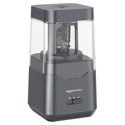 Amazon Basics Portable Electric Pencil Sharpener, Easy to Use, Versatile, Helical Blade, Auto Stop, Battery/USB Cord Operated, Black, 2.87 x 2.87 x 5.3 in