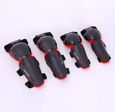 Seahouse Kids Dirt Bike Knee Elbow Pads Shin Guards Youths Protective Gear Set 4pcs for Sports (Red)