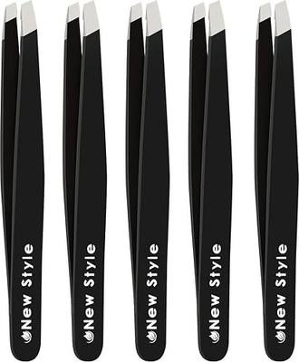 Slant Tweezers (5-Pack) – Professional Slant-Tip Tweezers in Separate Sleeves for Eyebrows and Facial Hair – Stainless Steel Brow Shaping Hair Plucker for Expert Precision Personal Care