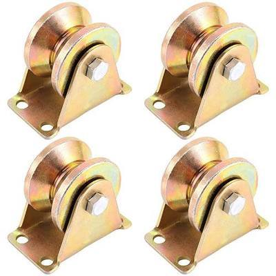 4 Pack 2 Inch V Groove Wheel, Heavy Duty Sliding Gate Wheels with Bracket for Barn Door, Rolling Gate, Industrial Machines, Rigid Caster, Wire Rope Rail, Inverted V-Track, 2500Lb Load Capacity