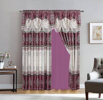 LinenTopia Jacquard Window 63 inch Length Curtain Drapes w/Attached Valance Scarf + Sheer Backing + 2 Tassels, Traditional 63" Luxe Damask Curtain Drape for Living/Dining Rooms, (Boty, 63, Rose)