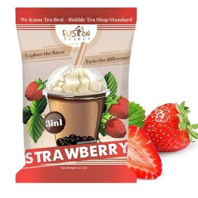 Fusion Select Strawberry Milk Bubble Tea Mix - Boba Flavored 3-in-1 Drink Powder with Cream & Sugar - Instant Pre-Mixed Beverage for Hot or Cold Blends & Frappes - 6 oz. Pack, Made in Taiwan