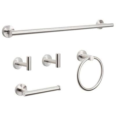 NearMoon 5 Pieces Bathroom Hardware Set SUS304 Thicken Stainless Steel-Towel Rack Kit Include 24" Towel Rod +Bath Towel Ring +Toilet Paper Holder +2 Robe Towel Hooks Bath Accessories (Nickel)
