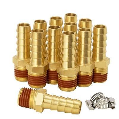 SUNGATOR 12-Pack Air Hose Fittings, 3/8" Barb to 1/4" NPT Air Hose Repair Kit with Sealant, 3/8" to 1/4" NPT Male Brass Fittings, Barbed Gas Line Repair Connectors with 12 Pcs Clamps