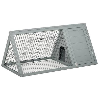 PawHut 46" x 24" Wooden A-Frame Outdoor Rabbit Hutch, Small Animal Cage, Bunny Hutch with Outside Run & Ventilating Wire, Gray | Wooden Chicken Coop with Run for Rabbit, Small Duck Chicken, Garden Backyard Farms