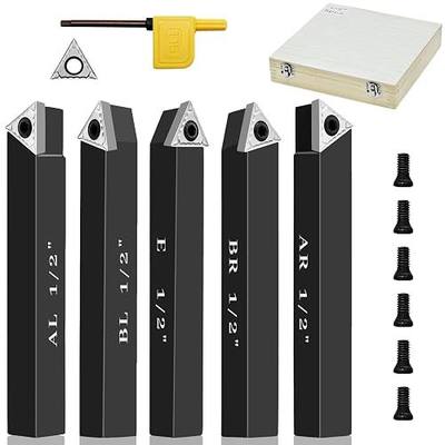 1/2" Indexable Carbide Turning Inserts Holder Set for Machining Lathes, 5 Pcs Set Metal Lathe Tools Inserts Bits with Carbide Inserts TCMT16T304.