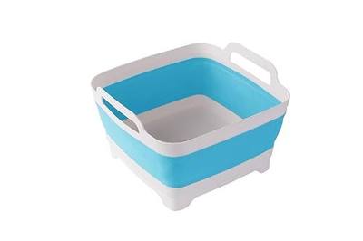 ddLUCK Collapsible Dish Basin, Washing Basin for 9L large Capacity, Blue | Foldable Dish Tub with Drain Plug, Carry Handles, for RV Sink Vegetable, Fruit, Food Sink Strainer