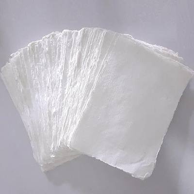 E-Tailor Handmade Cotton Deckle Edge Paper Loose Leaf Sheets 130 GSM Ivory White (Pack of 1-5x7-20-Sheets)